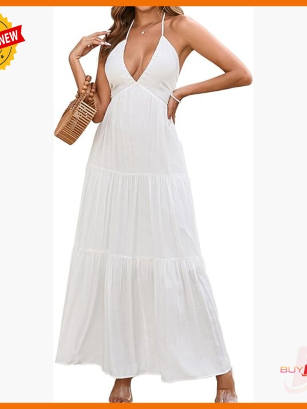 Maxi Halter Backless Bow Tie Sundress Viscose Blend Flowy A-Line